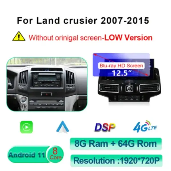 Android 11 Car Radio for Toyota Land Cruiser 200 LC200 2007-2020 GPS Navigation DVD Multimedia Player Carplay Auto Stereo Screen