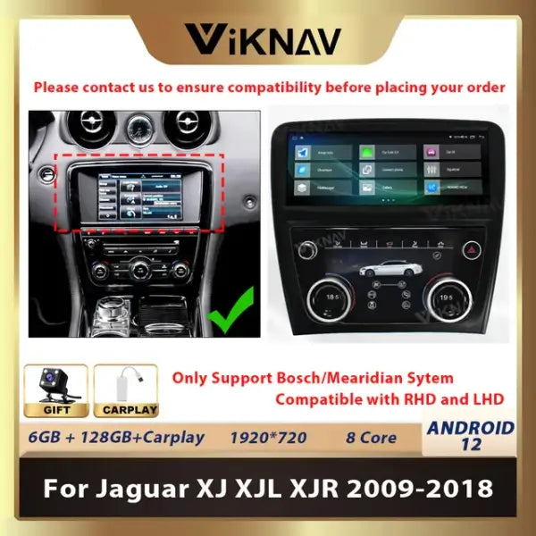 Android 12 Car Radio Dual System for Jaguar XJ XJL XJR 2009-2018 Multimedia Player Carplay Android Auto Stereo Replacement