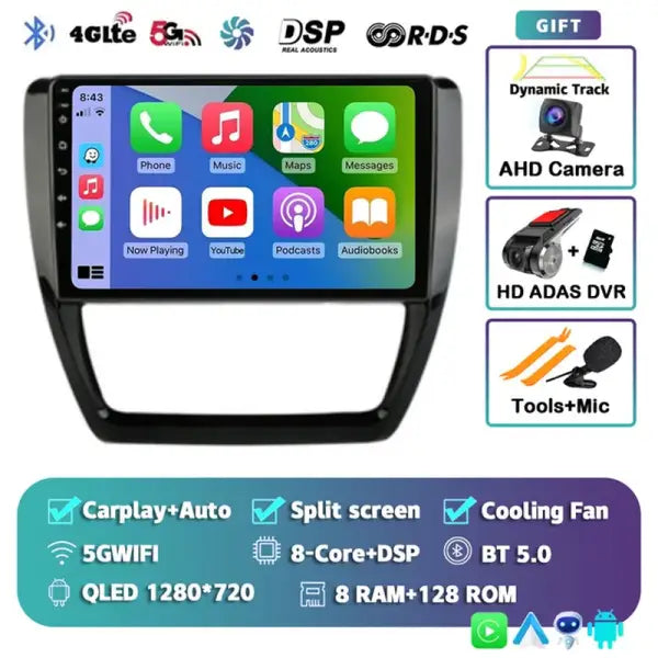 Android 14 Car Radio Multimedia Player for VW Volkswagen Jetta 6 MK6 Wireless Carplay Auto Car Stereo 48EQ GPS DSP 2Din Qualcomm