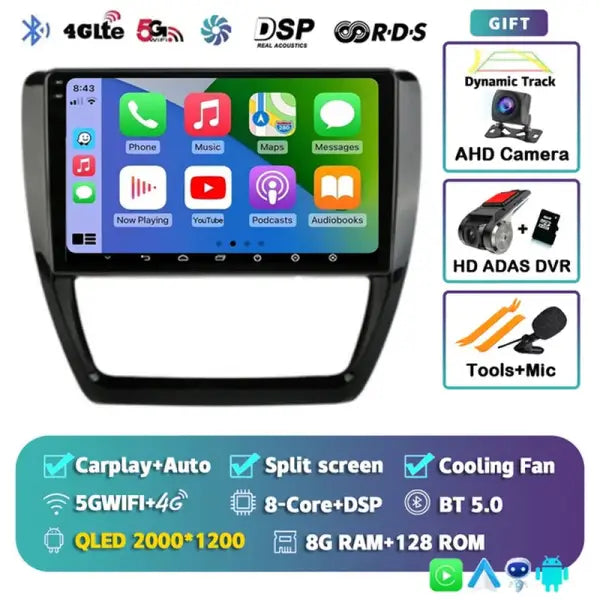 Android 14 Car Radio Multimedia Player for VW Volkswagen Jetta 6 MK6 Wireless Carplay Auto Car Stereo 48EQ GPS DSP 2Din Qualcomm