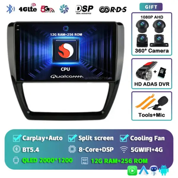 Android 14 Car Radio Multimedia Player for VW Volkswagen Jetta 6 MK6 Wireless Carplay Auto Car Stereo 48EQ GPS DSP 2Din Qualcomm