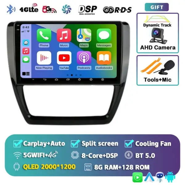 Android 14 Car Radio Multimedia Player for VW Volkswagen Jetta 6 MK6 Wireless Carplay Auto Car Stereo 48EQ GPS DSP 2Din Qualcomm