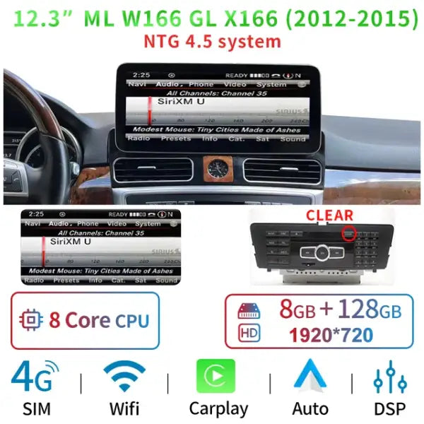 Android Car Multimedia Player GPS Navigation Radio for Mercedes Benz ML W166 GL X166 2012-2015 BT IPS Touch Screen Auto Carplay