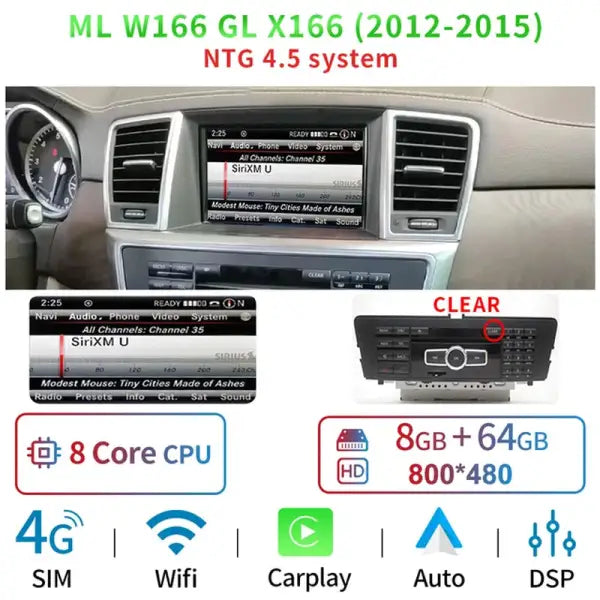 Android Car Multimedia Player GPS Navigation Radio for Mercedes Benz ML W166 GL X166 2012-2015 BT IPS Touch Screen Auto Carplay