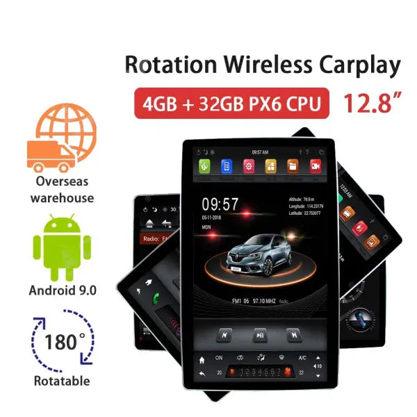 Android Car Radio Multimedia Stereo Audio 12.8 Inch Double Din Touch Rotation Screen Universal Car DVD Player for Tesla Style