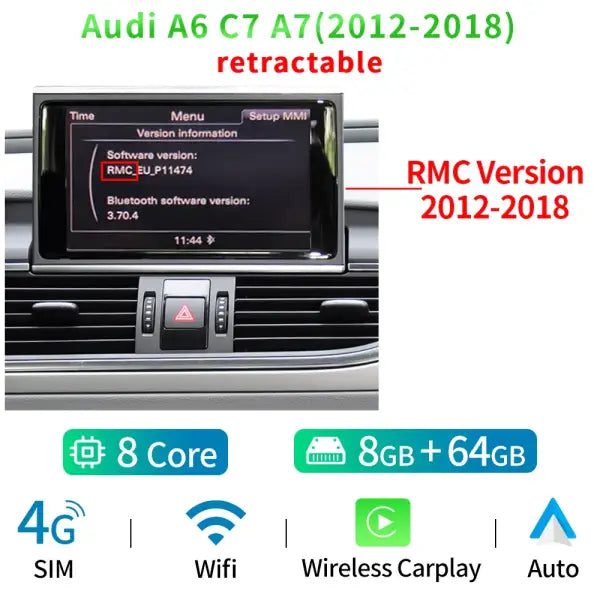 AUDI A6 C7 A7 2011-2018 WIFI 4G 4 + 64GB RAM CARPLAY 9 INCH