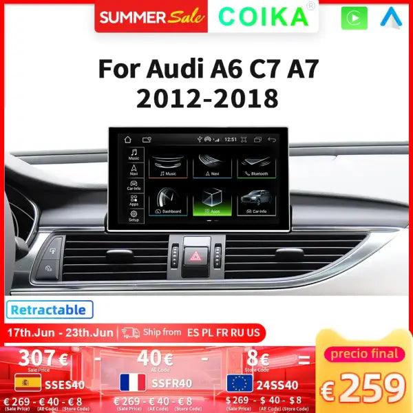 AUDI A6 C7 A7 2011-2018 WIFI 4G 4 + 64GB RAM CARPLAY 9 INCH