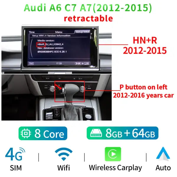 AUDI A6 C7 A7 2011-2018 WIFI 4G 4 + 64GB RAM CARPLAY 9 INCH