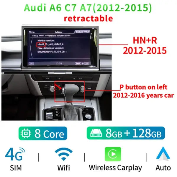 8 Core Android 13 System Car Multimedia Stereo for Audi A6 C7 A7 2012-2018 WIFI 4G 8+128GB RAM Carplay IPS Touch Screen GPS Navi