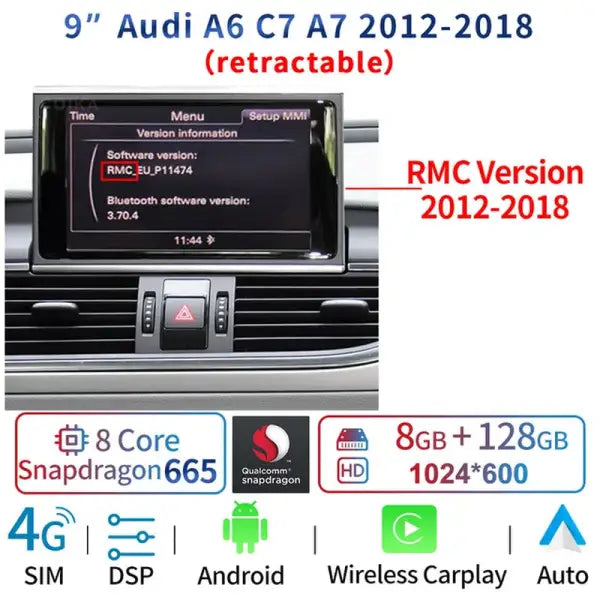 8 Core Android 13 System Car Multimedia Stereo for Audi A6 C7 A7 2012-2018 WIFI 4G 8+128GB RAM Carplay IPS Touch Screen GPS Navi