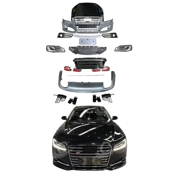 A8 Old to New Body Kits for Audi 2011-2014Y Front Bumper Grille Rear Diffuser with Tips Hood Trunk Lid Head Lights Tail Lights