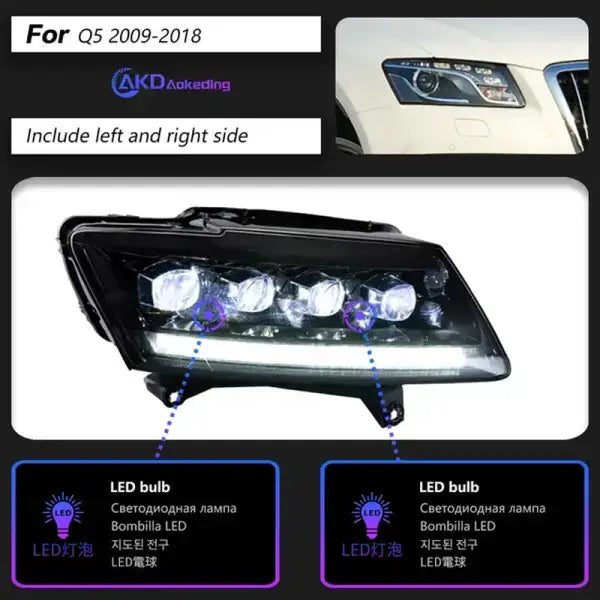 Audi Q5 Headlights 2009-2018 Q5 LED Headlight Projector Lens Siginal DRL Head Lamp Automotive