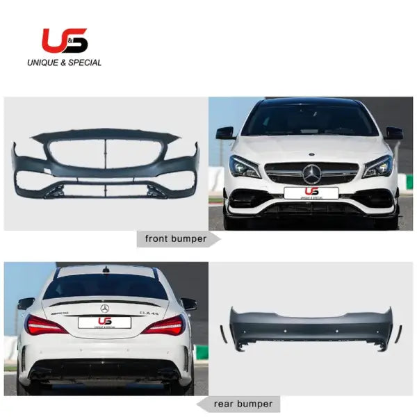 Auto Car Parts CLA Amg Style for Mercedes-Benz W117 to CLA45 Amg PP Front Bumper Body Kits Grille and Side Skirts 2013-2019