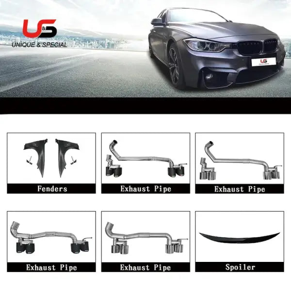 Auto Car Parts M3 Style for 2013-2018 BMW 3 Series F30 M3 PP Bumper Body Kits Side Skirts Exhat Pipe and Hood Fender