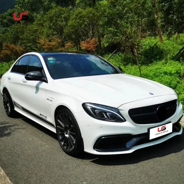 Car Auto Parts for 2015-2021 Mercedes-Benz W205 Modified to 2016 C63 AMG Body Kit Front Bumper GT AMG Silver Black Grille