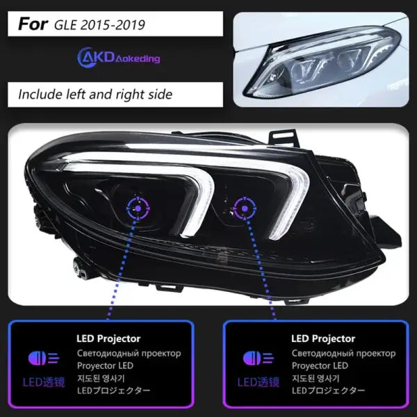 Benz GLE W166 Class Headlights 2015-2019 LED Headlight Dynamic Signal Animation DRL Matrix