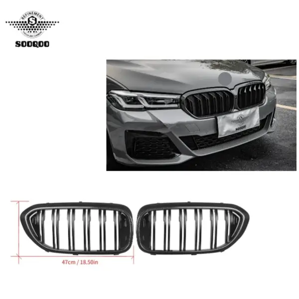 For BMW 5 Series G30 530I 540I Grill Carbon Double Slat Front Bumper Grill Grille Mesh 2017-2020