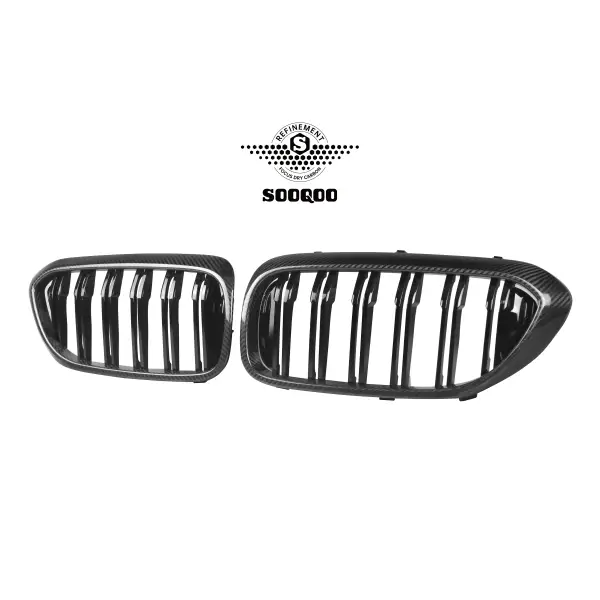 For BMW 5 Series G30 530I 540I Grill Carbon Double Slat Front Bumper Grill Grille Mesh 2017-2020