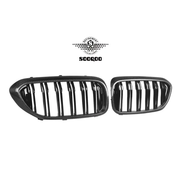 For BMW 5 Series G30 530I 540I Grill Carbon Double Slat Front Bumper Grill Grille Mesh 2017-2020