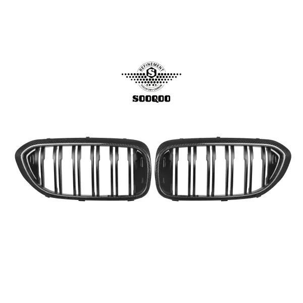 For BMW 5 Series G30 530I 540I Grill Carbon Double Slat Front Bumper Grill Grille Mesh 2017-2020