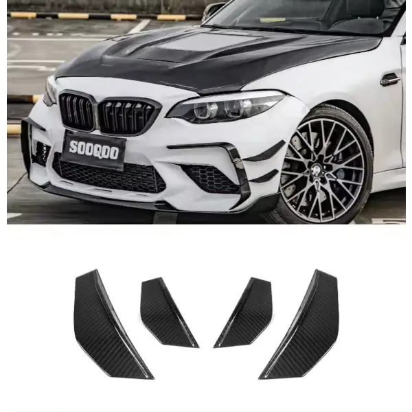 For BMW F87 M2 Side Canards SQ Style Dry Carbon Fiber Front Bumper Lip Trim for BMW M2 M2C F87 2017-2022