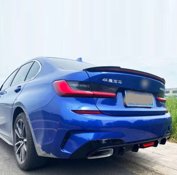 Car Craft Compatible With Bmw 3 Series G20 2019-2022 Rear Bumper After Lip Splitter Skirts Diffuser F1 Style Led Light Ar-bm-0265 Glossy Black - CAR CRAFT INDIA