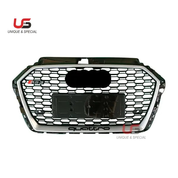 Body Kit Electroplating Silver Honeycomb Mesh Grille for Audi A3 2017 2018 Facelift Audi RS3 Front Grille