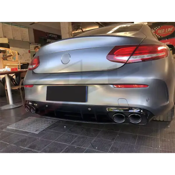 C43 Style for Benz C Class Coupe C205 Upgrade C43 AMG Diffuser with Exhaust Pipe 2015-2021