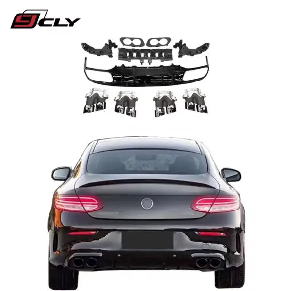 C43 Style for Benz C Class Coupe C205 Upgrade C43 AMG Diffuser with Exhaust Pipe 2015-2021