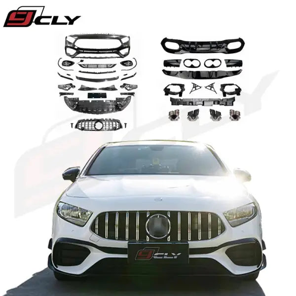 Car Bumper for Benz A-Class W177 Upgrade A45S AMG Body Kit Front Grille for W177 A45 Diffuser with Exhaust Pipe 2019-2022