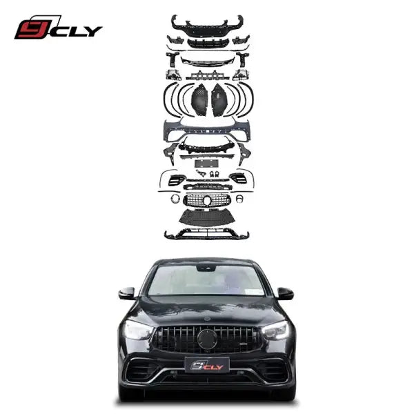 Car Bumper for Benz GLC COUPE X253 Upgrade Glc63S AMG Body Kits Front Bumper with Grille Fender Flare Diffuser with Exhaust