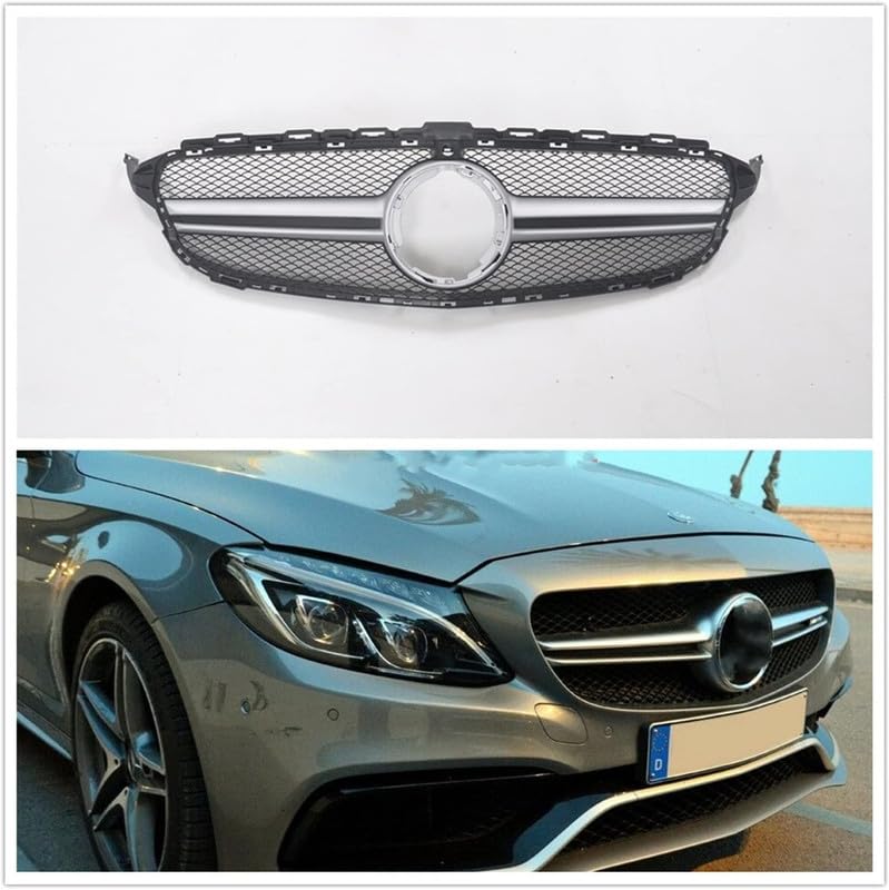 Car Craft Front Bumper Grill Compatible With Mercedes Benz C Class W205 2014-2019 Front Bumper Grill W205 Grill Amg Silver - CAR CRAFT INDIA