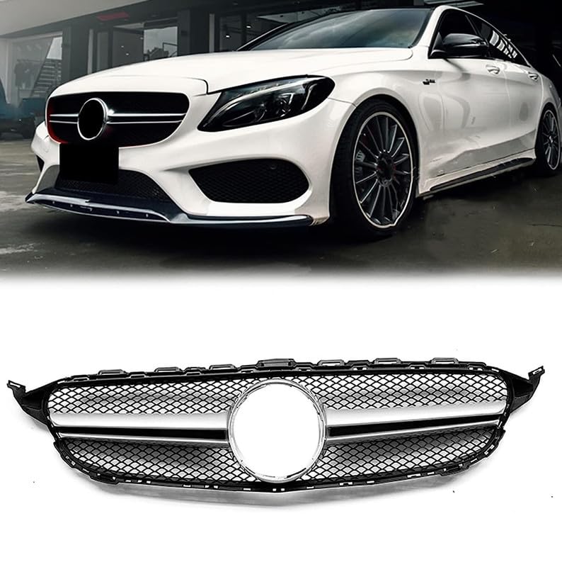 Car Craft Front Bumper Grill Compatible With Mercedes Benz C Class W205 2014-2019 Front Bumper Grill W205 Grill Amg Silver - CAR CRAFT INDIA