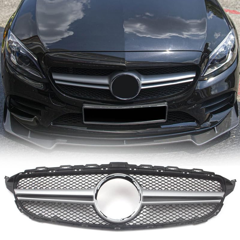 Car Craft Front Bumper Grill Compatible With Mercedes Benz C Class W205 2014-2019 Front Bumper Grill W205 Grill Amg Silver - CAR CRAFT INDIA