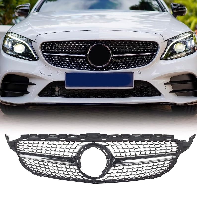 Car Craft Front Bumper Grill Compatible With Mercedes Benz C Class W205 2019-2022 Front Bumper Grill W205 Grill Diamond Silver Lci - CAR CRAFT INDIA