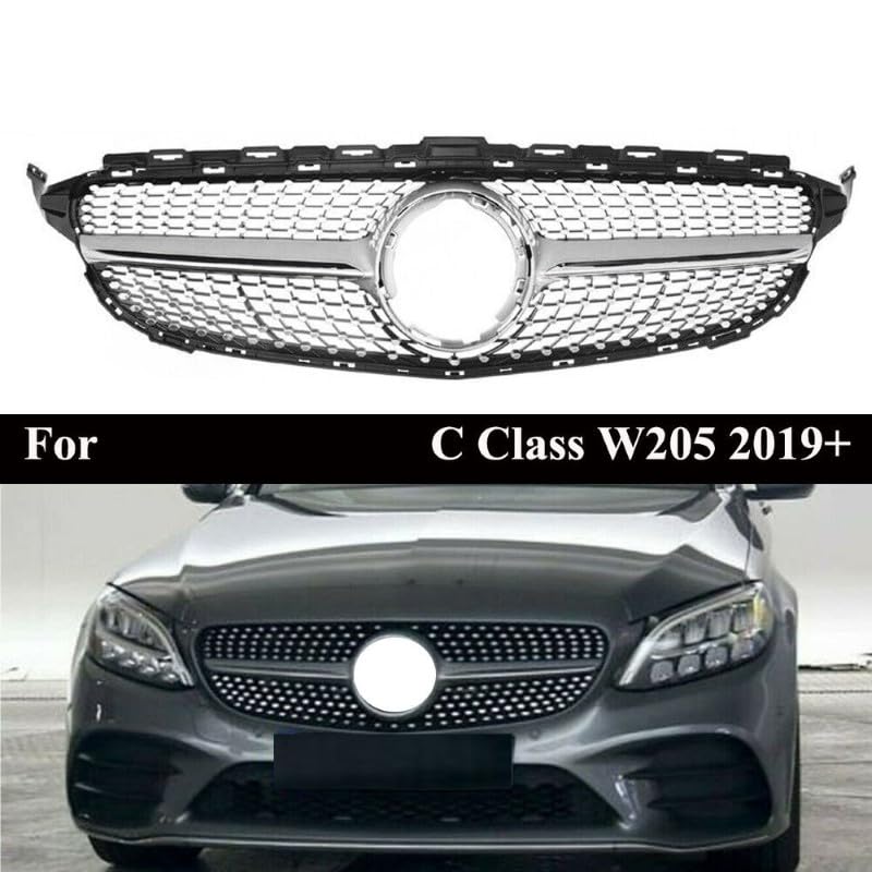 Car Craft Front Bumper Grill Compatible With Mercedes Benz C Class W205 2019-2022 Front Bumper Grill W205 Grill Diamond Silver Lci - CAR CRAFT INDIA