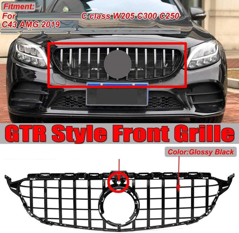 Car Craft Front Bumper Grill Compatible With Mercedes Benz C Class W205 2019-2022 Front Bumper Grill W205 Grill Gtr Black Lci - CAR CRAFT INDIA