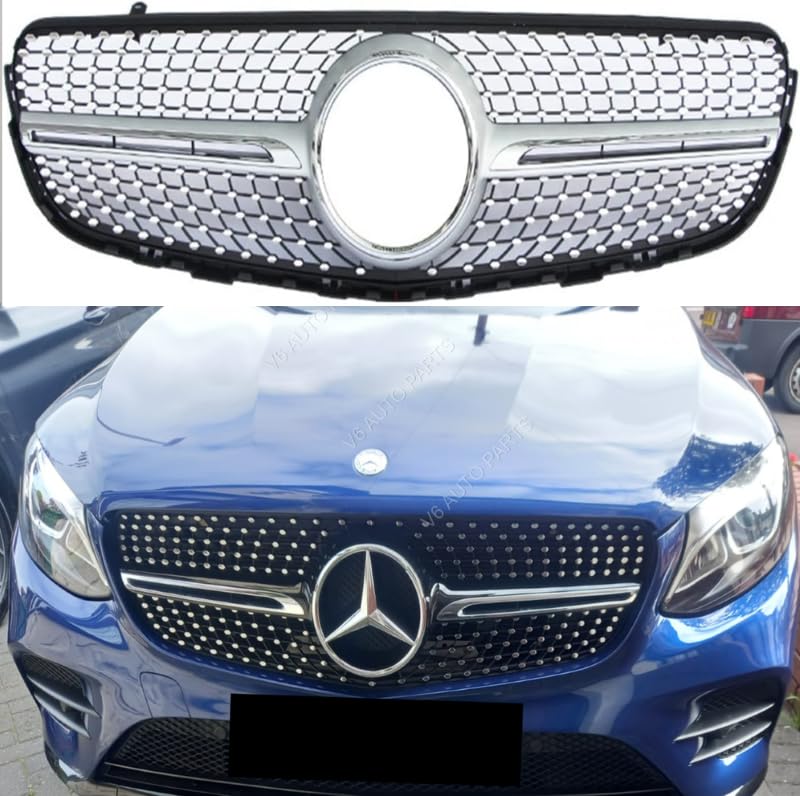 Car Craft Front Bumper Grill Compatible With Mercedes Glc W253 X256 2015-2019 Front Bumper Panamericana Grill W253 Grill Diamond Silver - CAR CRAFT INDIA