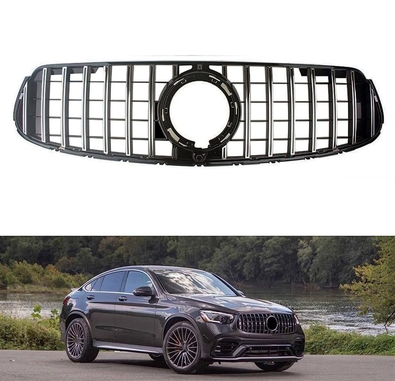 Car Craft Front Bumper Grill Compatible With Mercedes Glc W253 X256 2020-2023 Glc 63 Glc 65 Coupe Front Bumper Panamericana Grill W253 Grill Coupe Gtr Silver Lci - CAR CRAFT INDIA