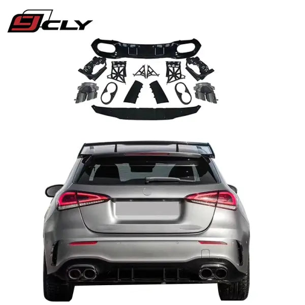 Car Diffuser for Benz 2019-2022 A-Class W177 Sedan/Hatchback Upgrade A45 Diffuser with Exhaust Pipe