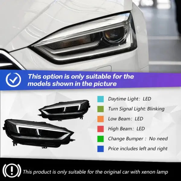 Car Front Headlight for AUDI A5 LED 2017-2019 Headlight Styling Dynamic Turn Signal Lens Automotive Assembly