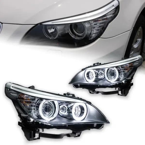 Car Light for BMW E60 2003-2010 5 Series 520I LED Auto Headlight Assembly Upgrade Angel Eyes Design Bicofal Lens