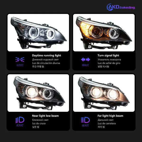 Car Light for BMW E60 2003-2010 5 Series 520I LED Auto Headlight Assembly Upgrade Angel Eyes Design Bicofal Lens