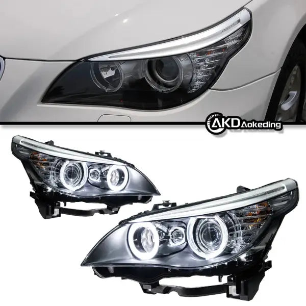 Car Light for BMW E60 2003-2010 5 Series 520I LED Auto Headlight Assembly Upgrade Angel Eyes Design Bicofal Lens