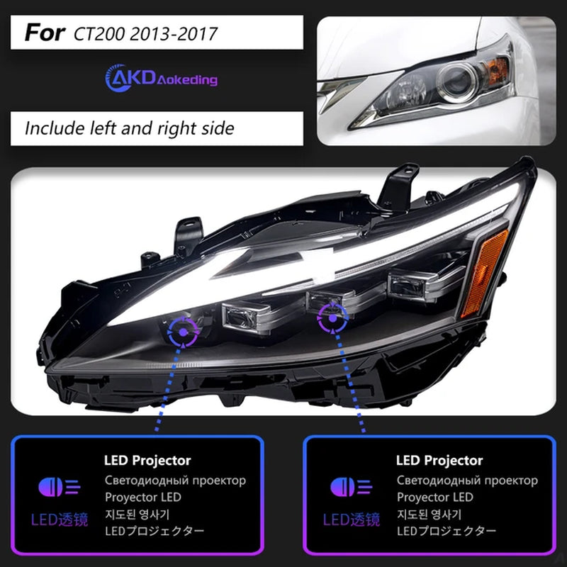 Car Styling Head Lamp for CT200 Headlight 2013-207 CT LED Headlight Projector Lens DRL Automotive Accessorie