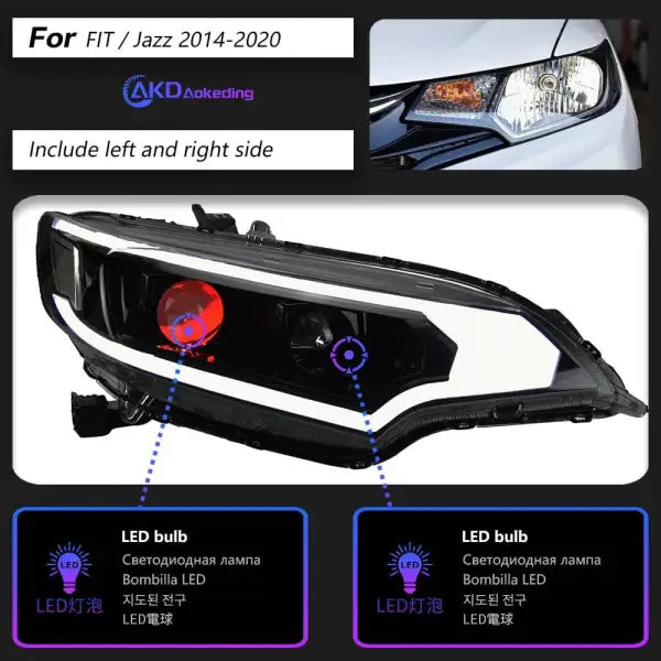 Car Styling Head lamp light for Jazz Fit LED Headlight