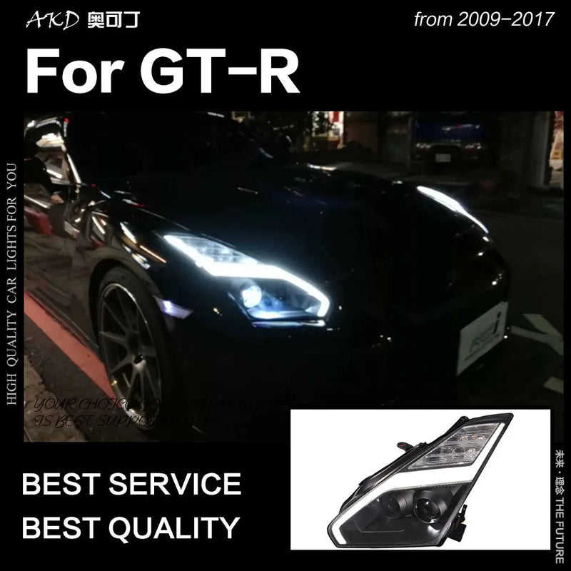 Car Styling Head Lamp for Nissan GT-R Headlights 2009-2017 GTR LED Headlight DRL Angel Eye Hid Bi Xenon