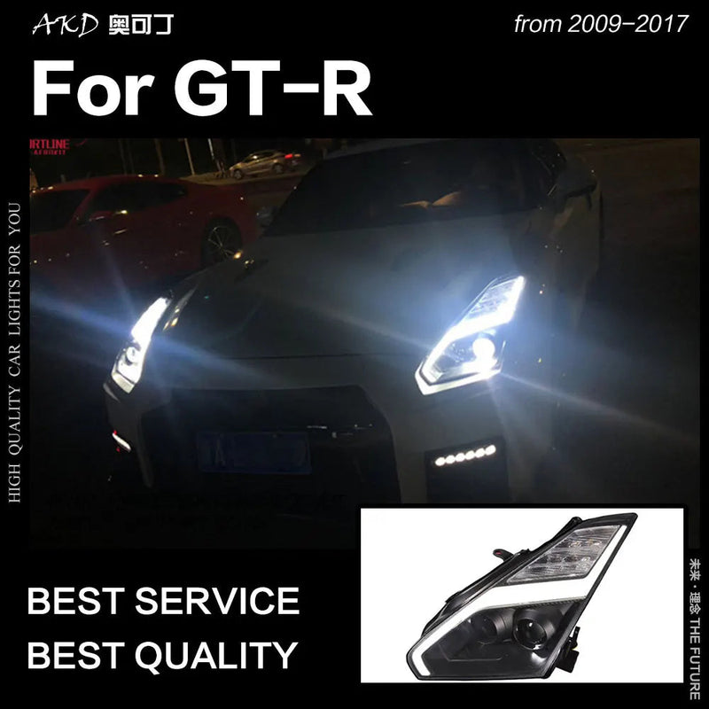 Car Styling Head Lamp for Nissan GT-R Headlights 2009-2017 GTR LED Headlight DRL Angel Eye Hid Bi Xenon