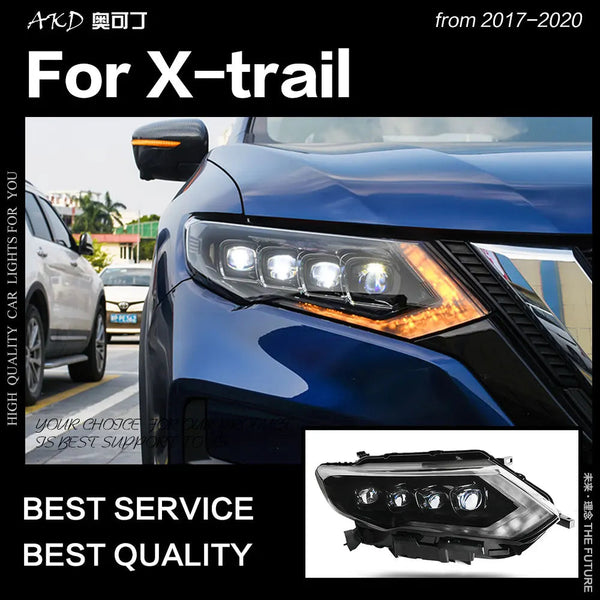 Car Styling Head Lamp for Nissan X-Trail Headlights 2017-2020 Rouge LED Headlight DRL All LED Low Beam High Beam