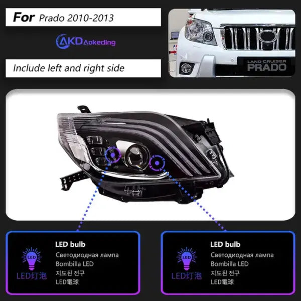 Car Styling Head Lamp for Toyota Prado LED Headlight Projector Lens 2010-2013 Front Drl Signal Automotive